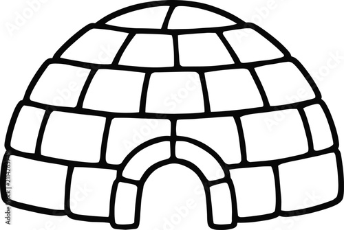 Black and white line art of traditional inuit igloo shelter