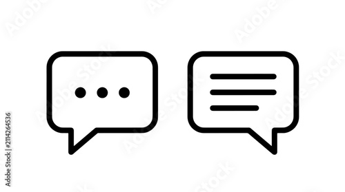 Speech bubble message chat and communication text outline icon set
