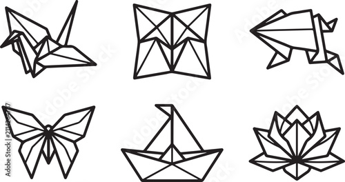 Six traditional origami paper folding designs collection Vector