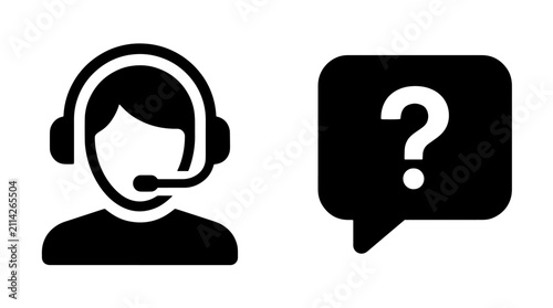 Solid customer support agent icon with question mark speech bubble