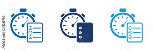Stopwatch and checklist icon with time management symbol for efficiency planning task completion and clean vector illustration