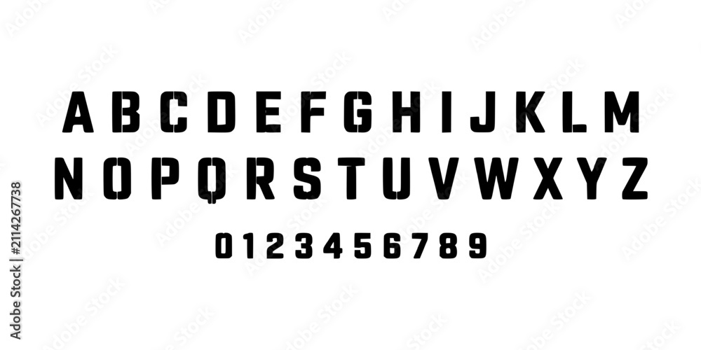 Fototapeta premium Alphabet with Numbers in a Bold Black and White Vector Illustration Featuring Typography, Letters, Characters with Design