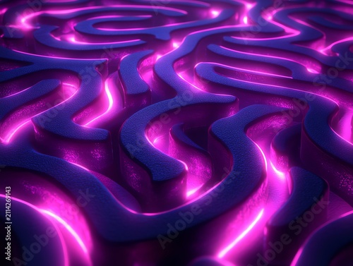 Abstract Neon Purple Maze with Glowing Edges in Futuristic Style