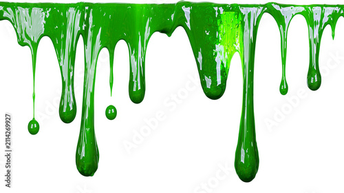 Foto Viscous green slime dripping, isolated on transparent background