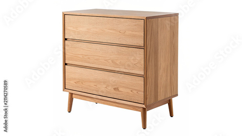 Canvastavla Modern minimalist wooden chest of drawers cabinet isolated on transparent backgr