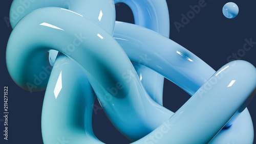 Fotografie Intertwined cerulean tubes with floating glossy sphere orb