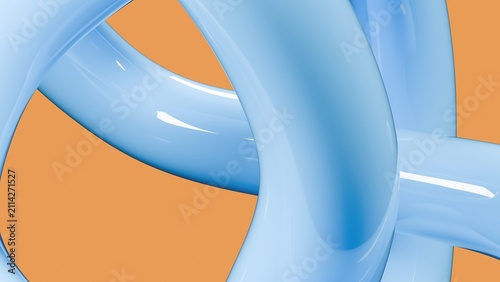 Fotografía Intertwined azure glossy tubes against a warm peach backdrop