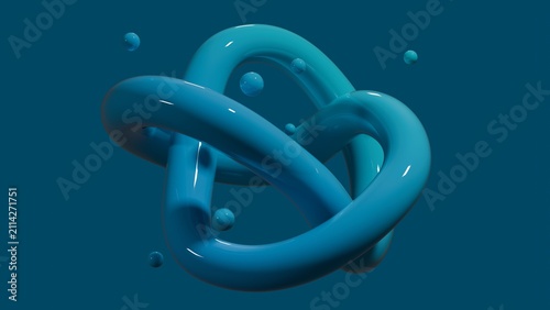 Foto Intertwined cerulean loops suspended with floating spheres