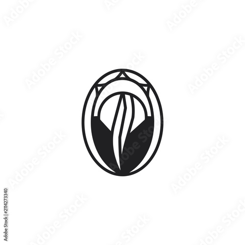 Minimalist coffee bean emblem logo design in black and white.