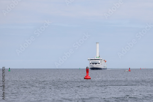Passenger ferry approaching Warnemuende across the Baltic Sea