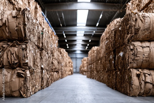 Warehouse stored with compacted bales of recyclable cardboard