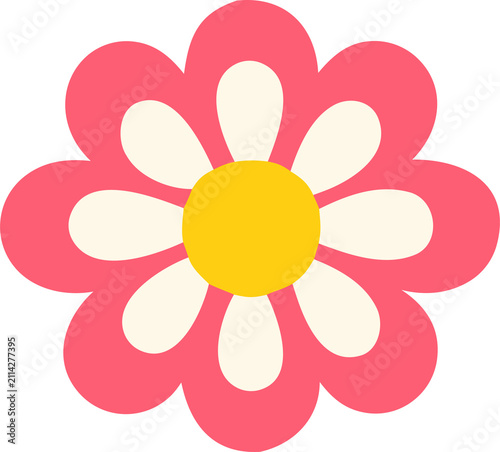 Cute Pink Daisy Flower Flat Vector Illustration Isolated on Transparent Background