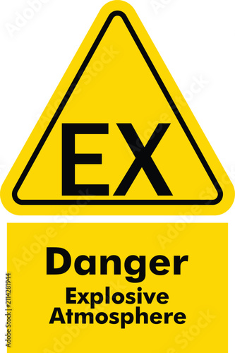 Yellow ATEX warning sign for dangerous explosive atmosphere isolated on white background stock vector