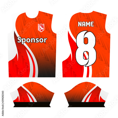 Sports jerseys with graphic design front and back views on white