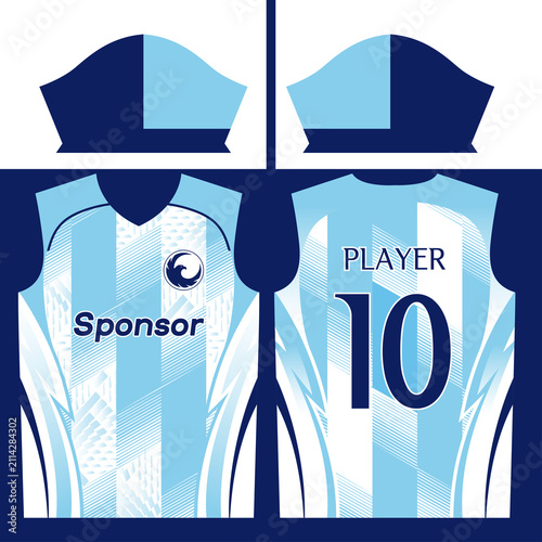 Two sports jerseys vector illustration with blue and navy color scheme