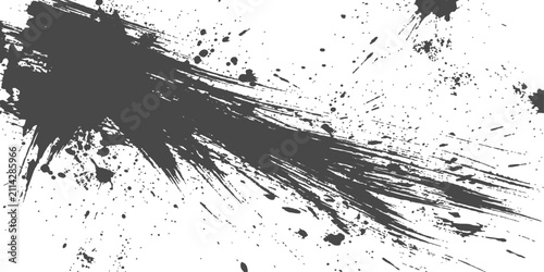 Konstfotografi Abstract Ink Splatter: A dynamic and energetic abstract composition featuring a powerful ink splatter with sharp, expressive brushstrokes and scattered droplets on a white background