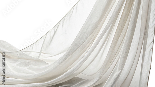 Elegant white luxury draped silk satin fabric textile folds isolated on transparent background