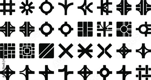 Cuadro en lienzo Collection of various highway interchange and road junction icons set in a simpl