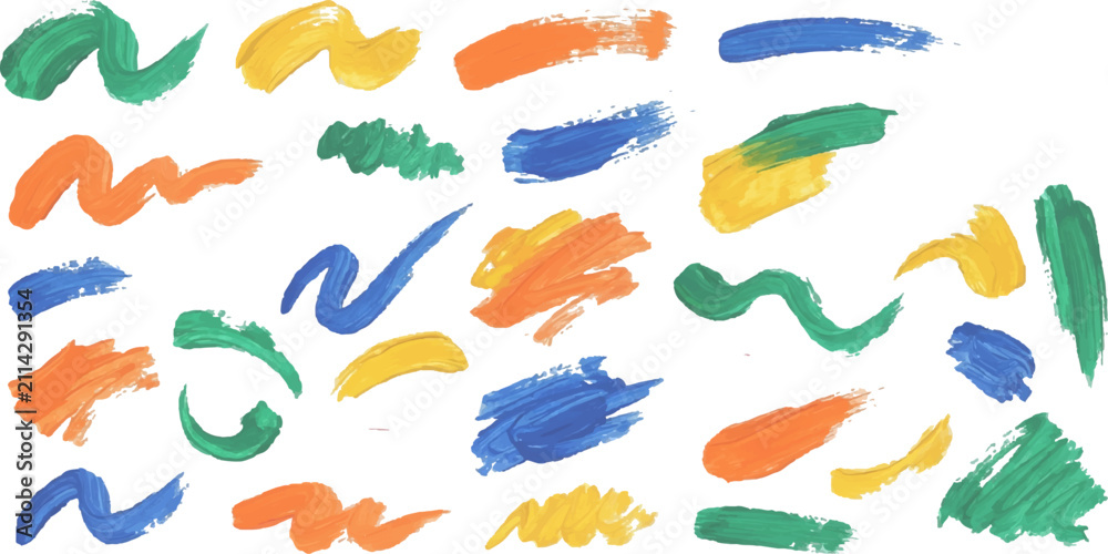 Fototapeta premium Collection of Colorful Paint Strokes: A vibrant assortment of hand-painted brushstrokes in various colors and shapes, scattered across a clean surface.