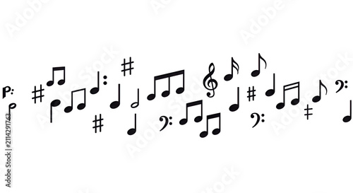 Floating Musical Notes and Harmonious Melody Rhythm Silhouette Banner