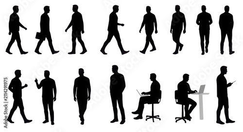 Professional Male Workers and Businessmen Standing and Working Silhouettes