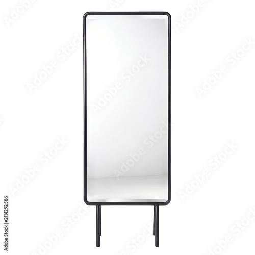 Modern Standing Floor Mirror Isolated on Transparent Background, Elegant standing floor mirror with a slim metal frame isolated on a transparent background.
