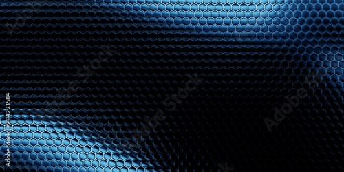 Фотография Futuristic Blue Glass Honeycomb Pattern with Glowing Light, Abstract Luxury Hexa
