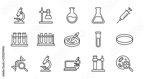 Fotografía Laboratory equipment line icons on a white background depicting tools for scient