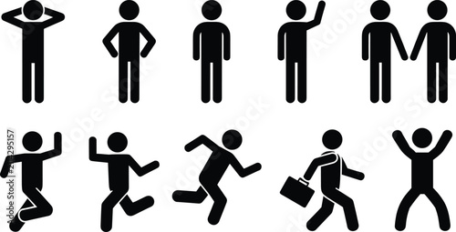 Quadro su tela Stick figure poses showing different ways people can fall or lie down against a