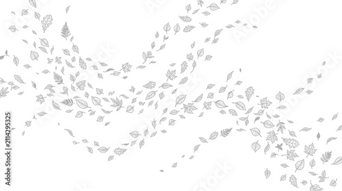 Swirling leaf pattern in delicate black line art.