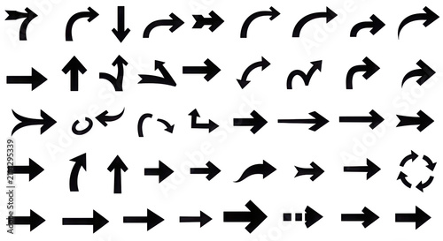 Black Directional Arrows, Curved Turn Symbols, and Navigation Cursor Set