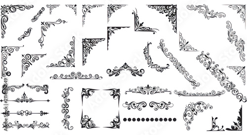 Ornate Calligraphic Frames, Vintage Corner Ornaments, and Page Borders