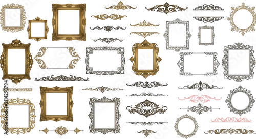Vintage Calligraphic Page Dividers, Text Ornaments, and Classic Frames Set