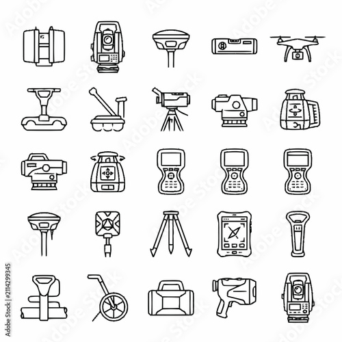 Quadro su tela Geodetic equipment outline vector icons set