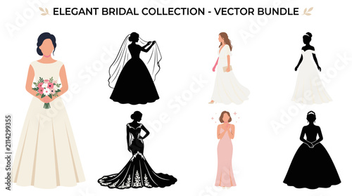 Obraz na płótnie Professional vector collection featuring different bride characters in elegant w