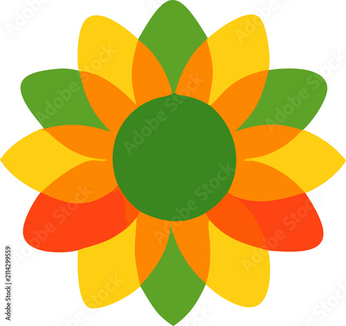 Colorful Abstract Floral Ornament Flat Vector Illustration Isolated on Transparent Background