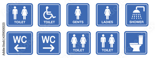Toilet icon featuring men women restroom signs with wheelchair accessibility symbols and bathroom direction vector design
