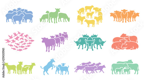 Colorful sheep and goat icons set.