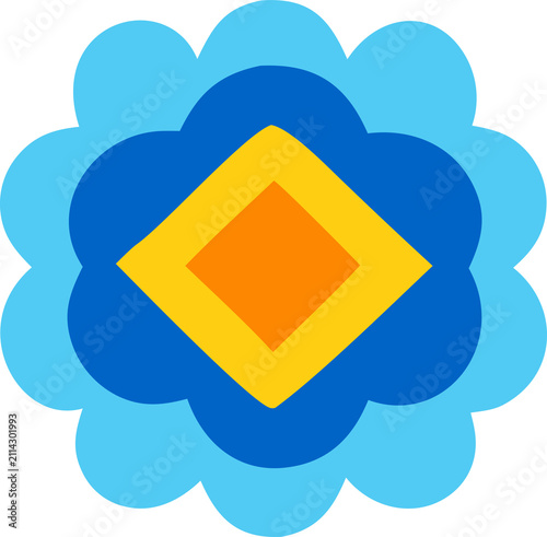 Abstract Blue Floral Ornament Flat Vector Illustration Isolated on Transparent Background