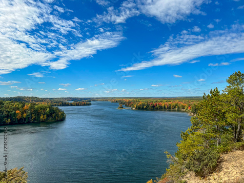 Фотография River Bend Through Autumn Forest from Overlook, Huron Manistee National Forest M