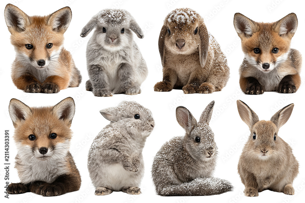 Fototapeta premium Woodland baby animal collection isolated on transparent background, cute forest wildlife PNG cutout set