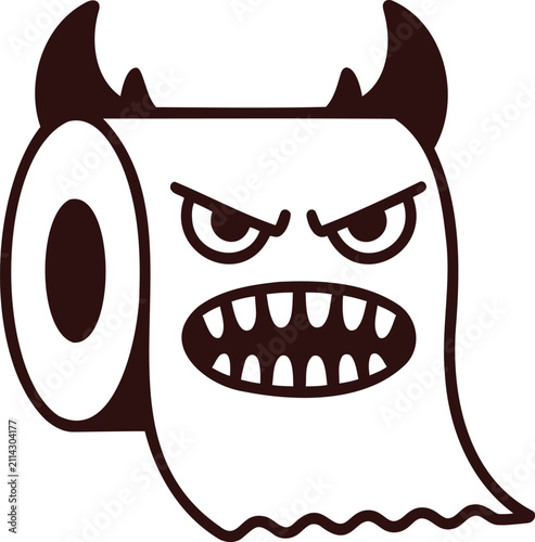 фотографія Cartoon depiction of a toilet paper roll with a devilish face and angry expressi