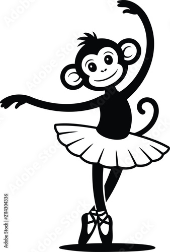 Photography Cute ballerina monkey character dancing elegantly in a playful ballet pose on st