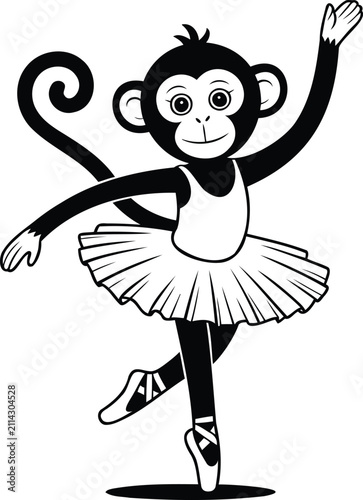 Photography Cute monkey in a ballet costume dancing gracefully with a joyful expression on i