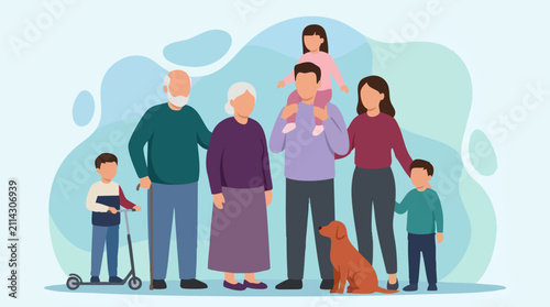 Canvastavla Happy multi-generational family with children, parents, and grandparents