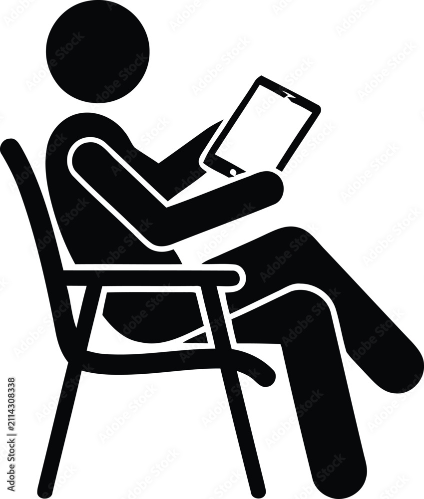 Fototapeta premium Person sitting and using a tablet on a chair
