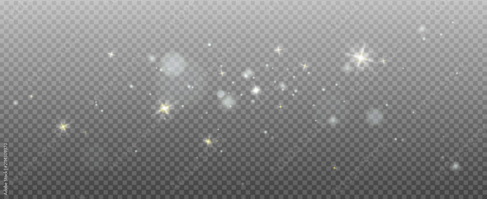 Obraz premium Twinkle effect with light glitter and white dust on star background. Silver magic glow and shine for snow Christmas designs. Spark glimmer with stardust overlay and fairy sparkle in shiny sky.