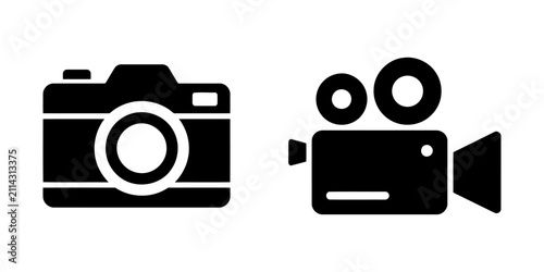Obraz na płótnie Black and white camera and camcorder icons side by side