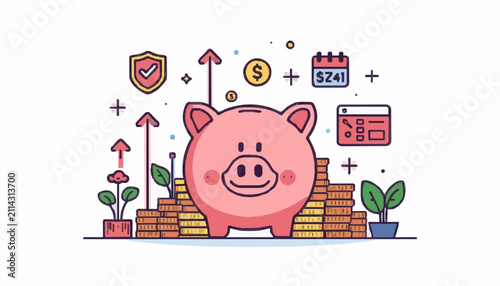 Piggy Bank with Financial Growth Icons