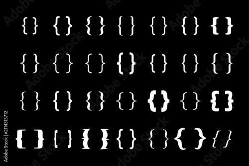 White curly braces silhouette pattern on black background programming code symbols